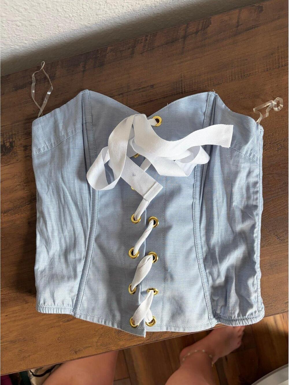 Victoria's Secret denim look corset top size XS. Some staining in spots as shown